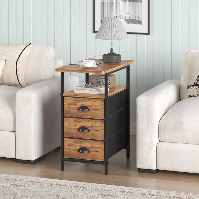 End Table with Charging Station, Side Tables Livingroom with USB Ports and - Image 2