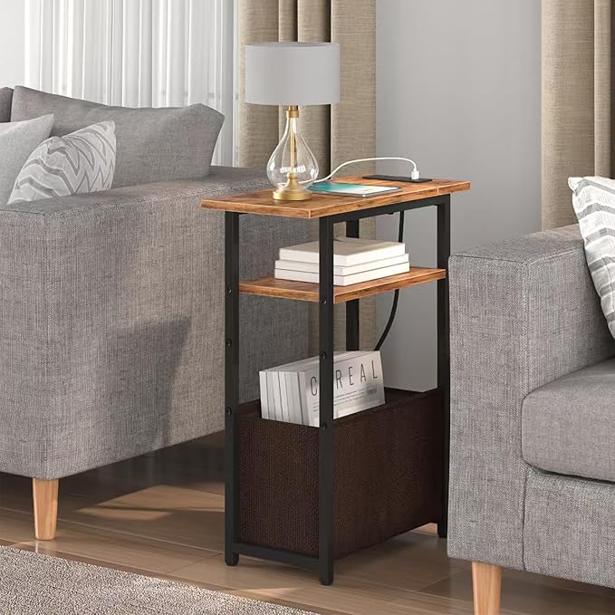 Narrow Side Table with Charging Station, Small End Table - Image 2