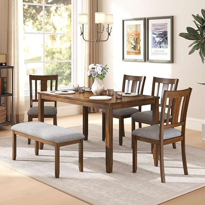 6-Piece Wooden Dining Set, Dining Table & Chair Set by Zevemomo
