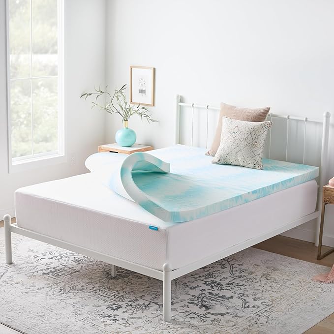 Linenspa 3 Inch Gel Swirl Memory Foam Mattress Topper – Cooling Gel Infused – by Linenspa