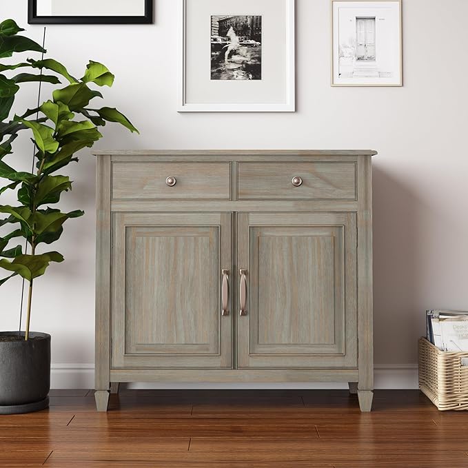 SIMPLIHOME Connaught 40-inch Wide Solid Wood Storage Cabinet in Distressed Grey - Image 2
