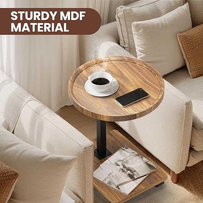 PPAMAPIC C Shaped End Table Adjustable Height, 360°Swivel TV Tray Table - Image 4