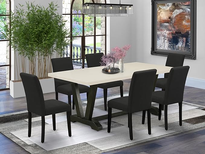 East West Furniture V627AB624-7 7 Piece Modern Dining Table Set Consist of a - Image 2