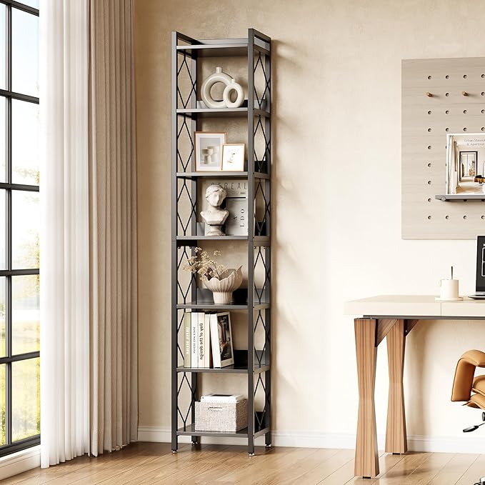 LITTLE TREE Corner Book Shelf, 7-Tier Tall Bookcase, Modern Narrow Standing - Image 2