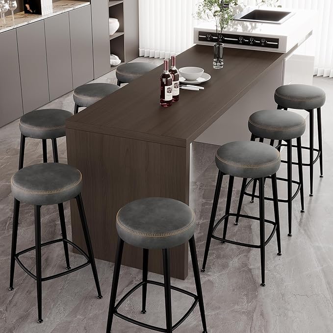 Counter Height Bar Stools, Upholstered Faux Leather Kitchen Counter Stools by ErdoruLiving