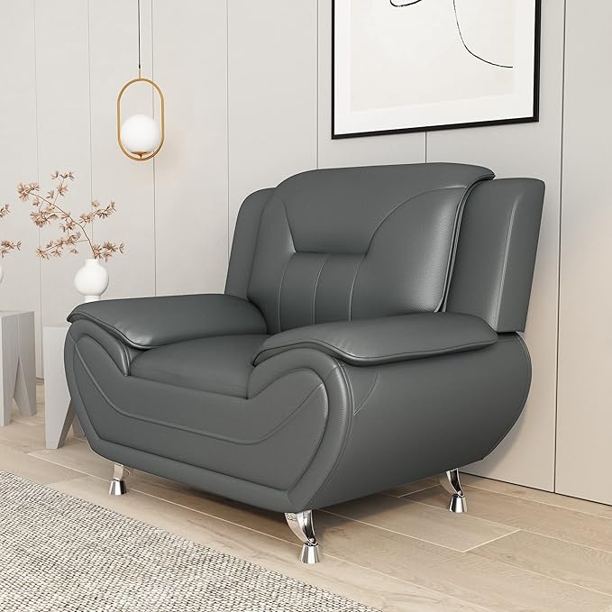 Container Furniture Direct Michael Modern Faux Leather Upholstered Stainless - Image 17