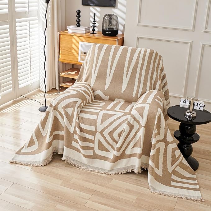 STACYPIK Reversible Khaki Beige Couch Cover Boho Couch Cover by STACYPIK