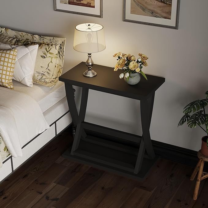 ChooChoo Black End Tables Living Room Set of 2, Narrow Side Table - Image 7