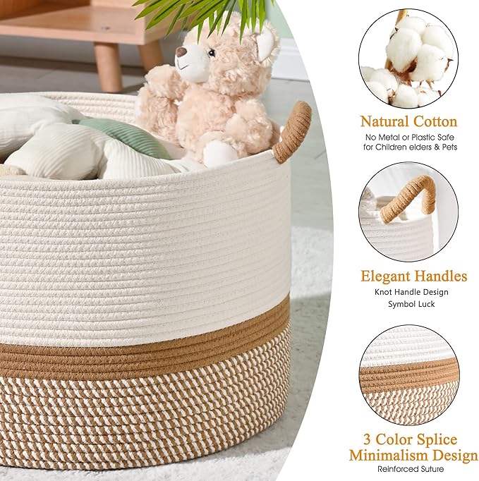KAKAMAY Large Blanket Basket, Woven Baskets - Image 6