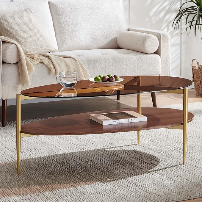Oval Glass Coffee Table, Mid-Century Modern Design, L43 x W21 x H17 inch - Image 3