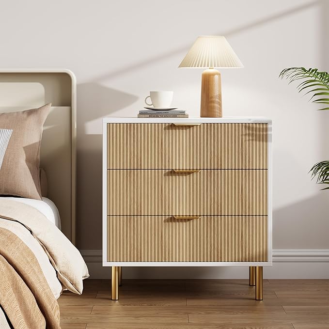 GarveeHome Natural Dresser, Modern 3 Drawer Dresser by GarveeHome