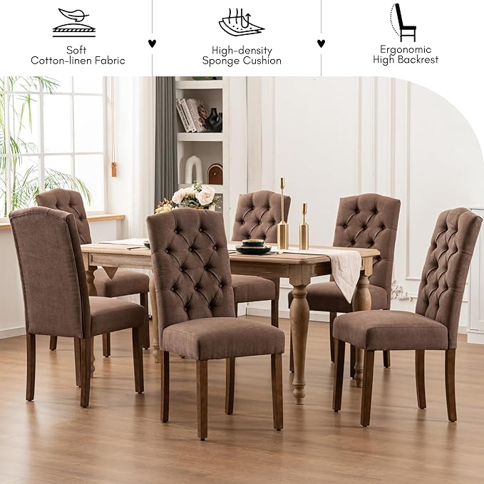 Tufted Upholstered Parsons Dining Chair Set Fabric Diner Accent Stylish Modern - Image 4