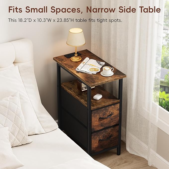 Vagusicc End Table with Charging Station, Narrow Side Table, 23.8'' Tall - Image 5