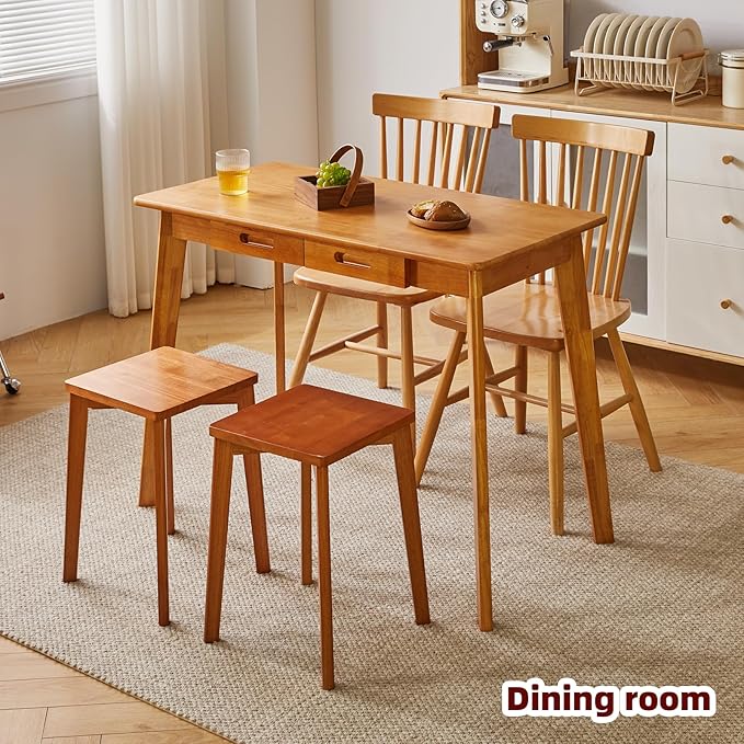 Wood Writing Desk with Drawer and Hanging Rod, Small Computer Desk Table - Image 5