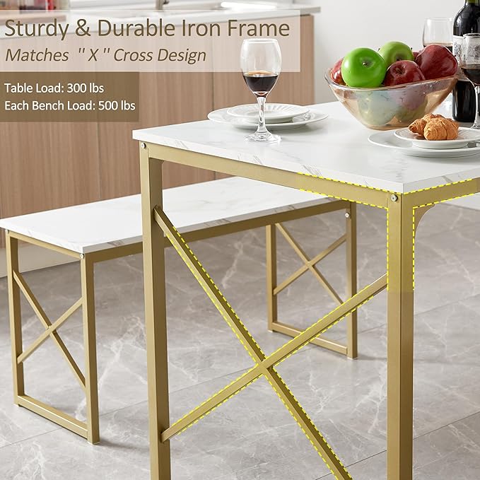 VECELO Kitchen Table with 2 Benches - Image 5