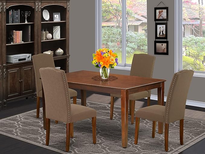 East West Furniture CAEN5-MAH-18 5 Piece Dinette Set Includes a Rectangle - Image 2