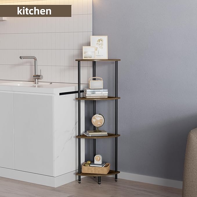 4 Tier Corner Shelf, Bookcase for Small Spaces, Corner Display Shelf, Plant - Image 4
