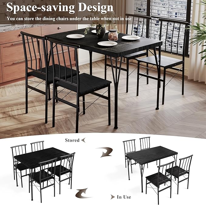 5 Piece Dining Table Set with 1.6" Thick Desktop, Modern Metal&Wood Kitchen - Image 7