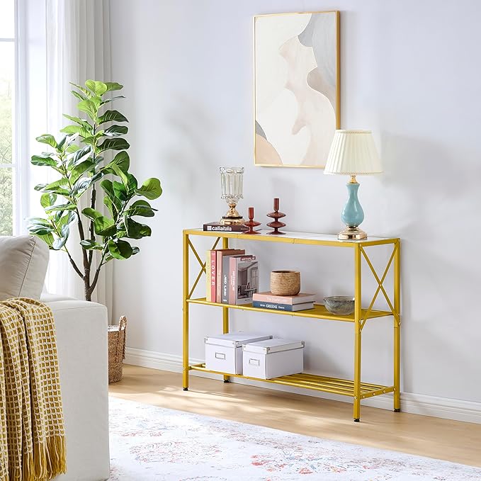 Hoctieon Gold Console Table, 3 Tier Entryway Table, Hallway Table, Narrow Sofa - Image 8