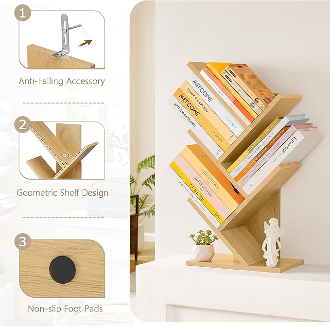 Hoctieon 4 Tier Tree Bookshelf, 4 Shelf Bookcase, Free Standing Tree Bookcase - Image 7
