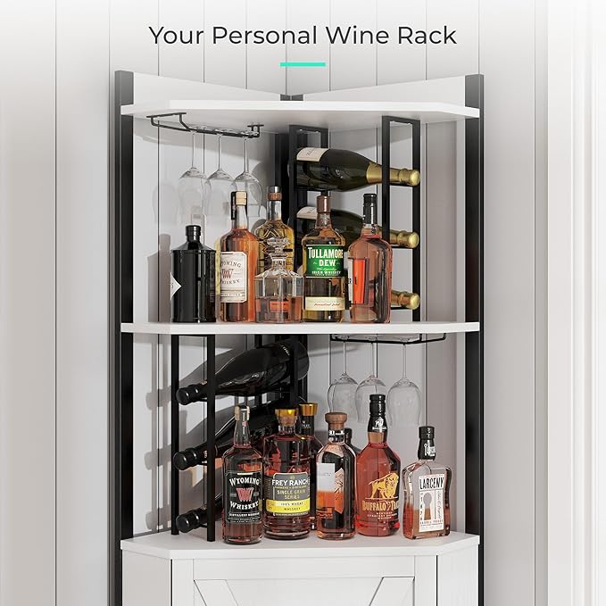 63” Tall Corner Bar Cabinet, Farmhouse Liquor Cabinet - Image 4