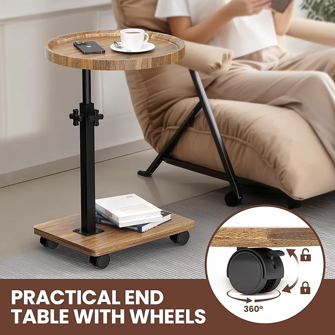 PPAMAPIC C Shaped End Table Adjustable Height, 360°Swivel TV Tray Table - Image 5