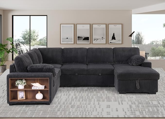 Eafurn Oversized U Shaped Convertible Sleeper Sectional Sofa w/Pull Out Couch - Image 5