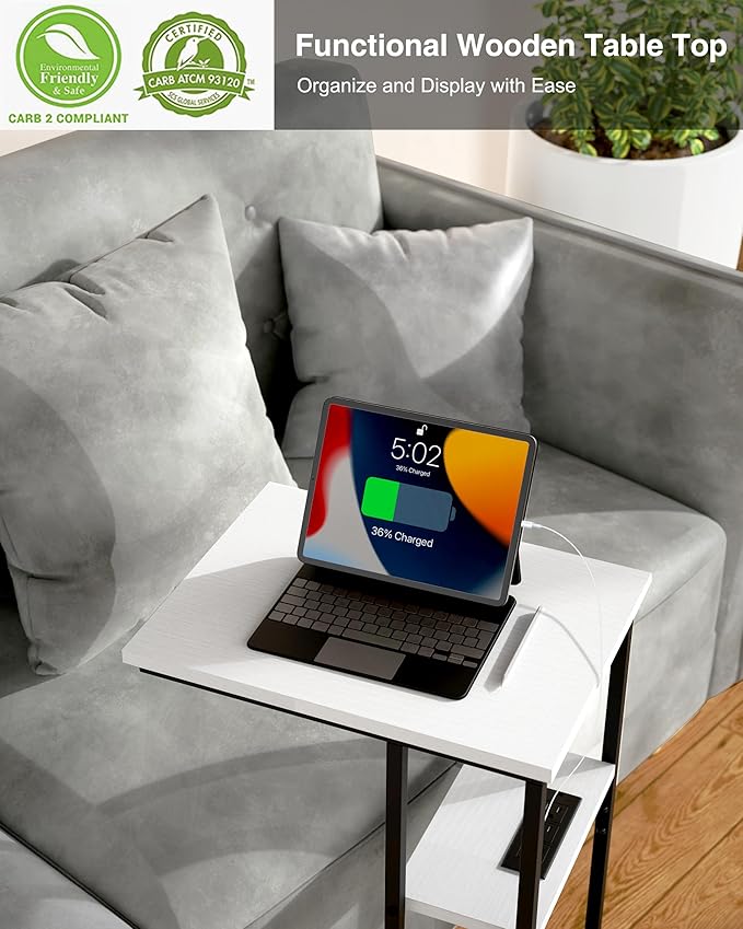Innerjoin Side Table with Charging Station Set of 2, C Shaped End Table with - Image 8