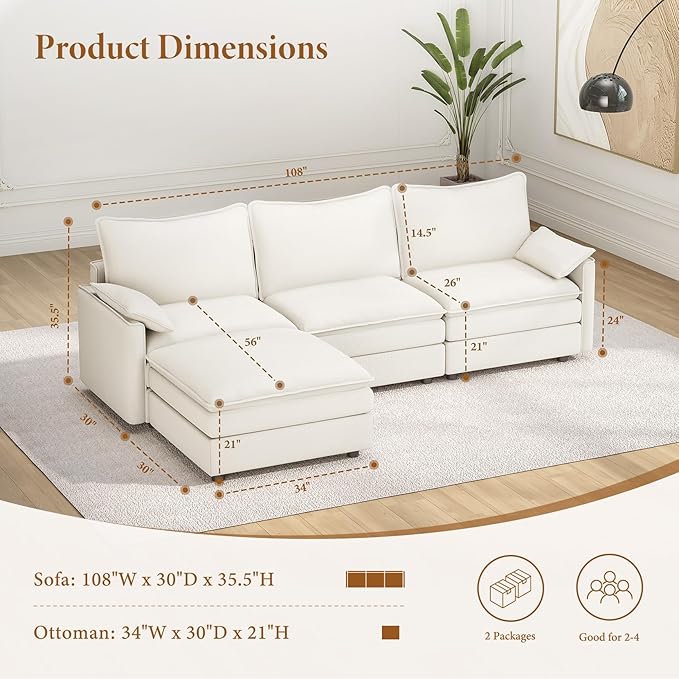 Vesgantti 108" Modular Sectional Sofa, Comfy Cloud Couch - Image 2