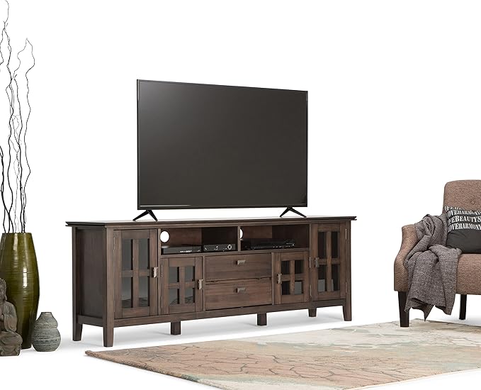 SIMPLIHOME Artisan SOLID WOOD 72 Inch Wide Transitional TV Media Stand in - Image 2