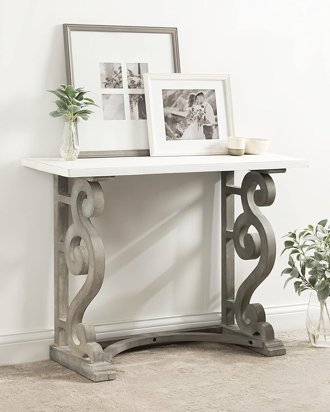 Kate and Laurel Wyldwood Solid Wood Farmhouse Console Table, Distressed White - Image 2