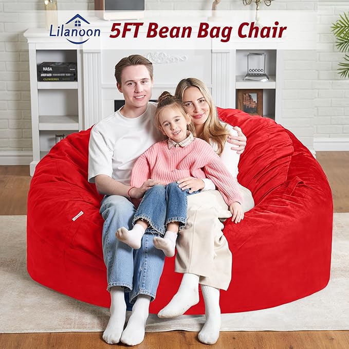 5FT Bean Bag Chair with Ultra Soft Velvet Cover Bean Bag Sofa with Memory Foam - Image 2