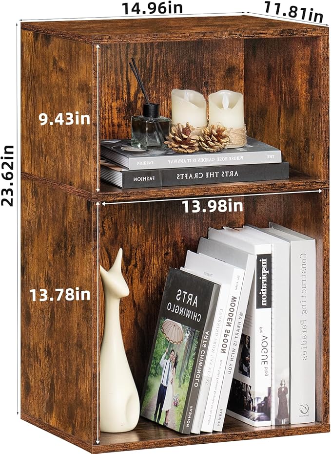 LEYAOYAO 2 Cube Bookshelf, Mini Wood Book Shelf Storage Organizer, Turntable - Image 3