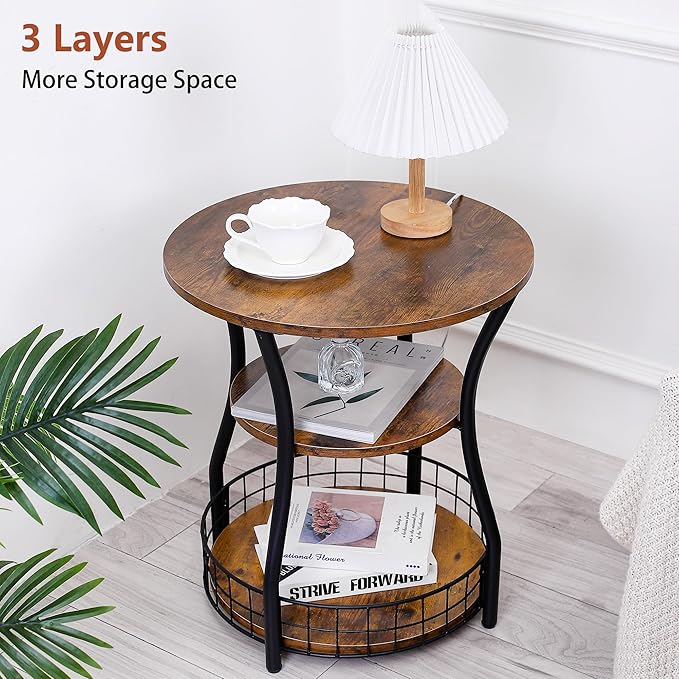 Round Side Table, 3 Tier End Table - Image 6