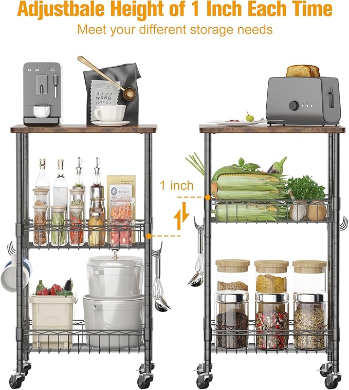Rolling Kitchen Storage Cart, 3-Tier Storage Rack on Caster Wheels - Image 3