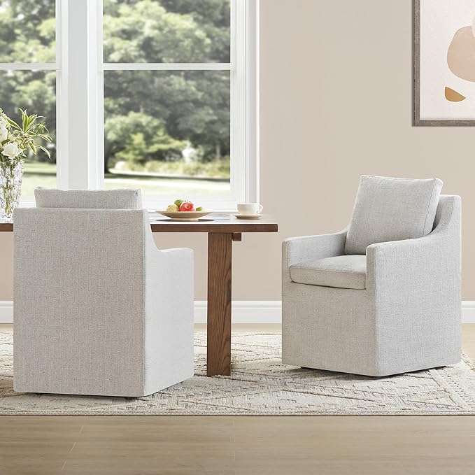 Upholstered Dining Chairs with Casters Easy Assembly Side Deskchair with Rollers by Kislot