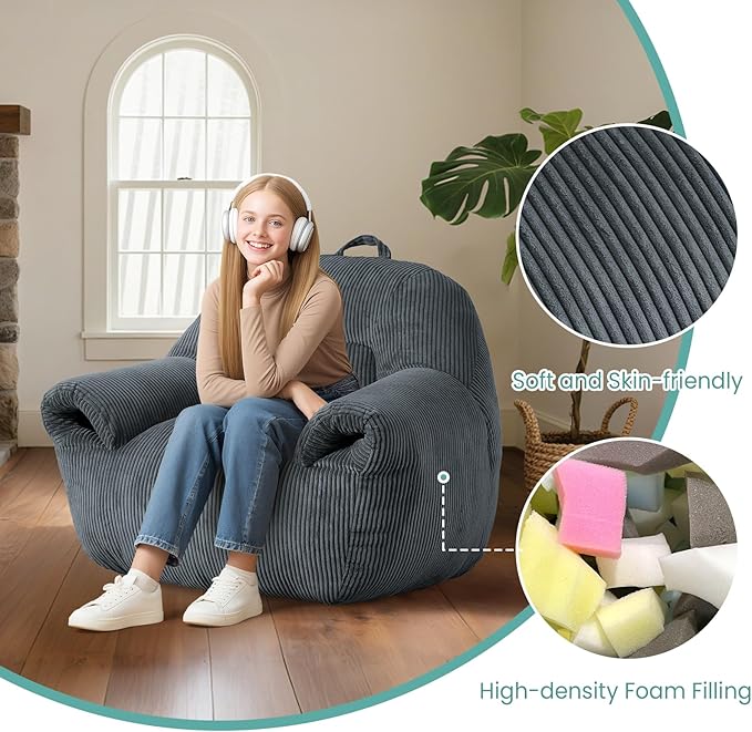 DAICO Bean Bag Chairs for Adults, Giant Bean Bag Chair Comfy Bean Bag Sofa - Image 5