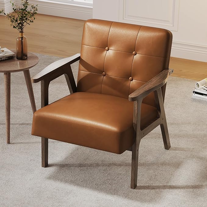 Casaottima PU Leather Accent Chair Mid Century Comfy Cozy Chair - Image 4