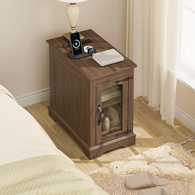 Narrow End Table with Storage, Farmhouse Side Table with Power Outlets & USB - Image 7