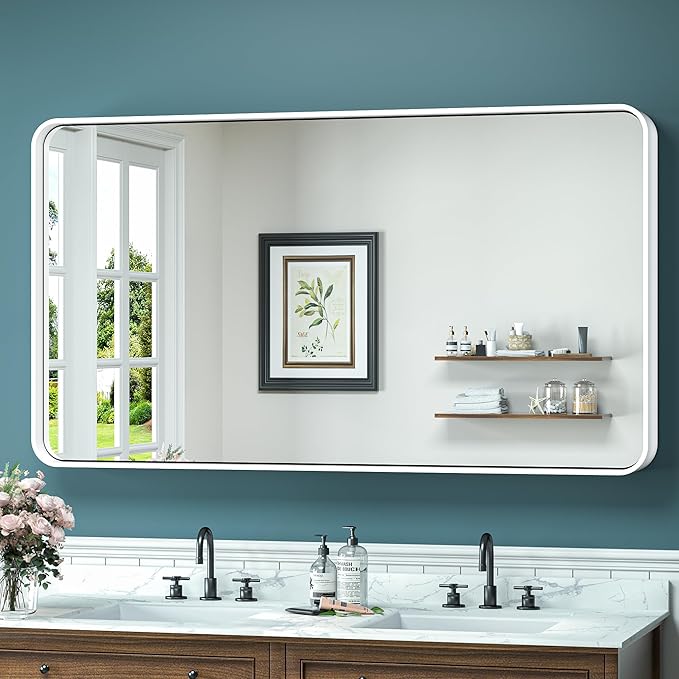 TokeShimi 48 x 24 Inch Bathroom Mirror White Vanity Wall Mirror by RefinedBathroomAccessories