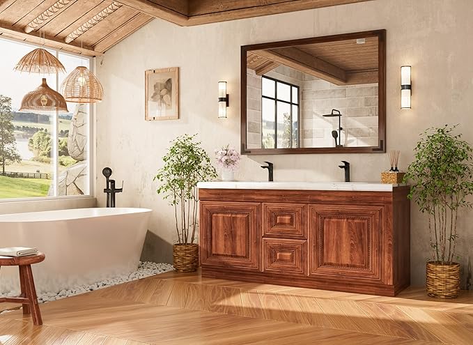 TETOTE 48 x 36 Walnut Wood Framed Mirror - Image 2