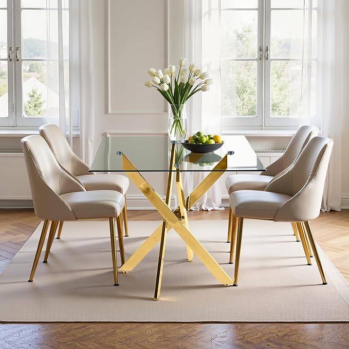 Dining Table for 4 Modern 35.43" Rectangular Glass Dining Table Kitchen & - Image 4