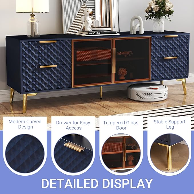Rovibek 59" Modern TV Stand, Entertainment Center TV Console - Image 3