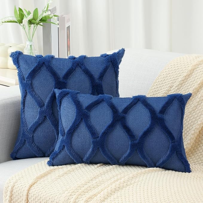 decorUhome Throw Pillow Covers 22x22 Inch Set of 2, Soft Plush Faux Fur Wool - Image 4
