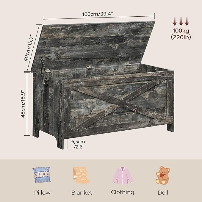 39.4" Toy Chest, Sturdy Entryway Storage Chest - Image 3