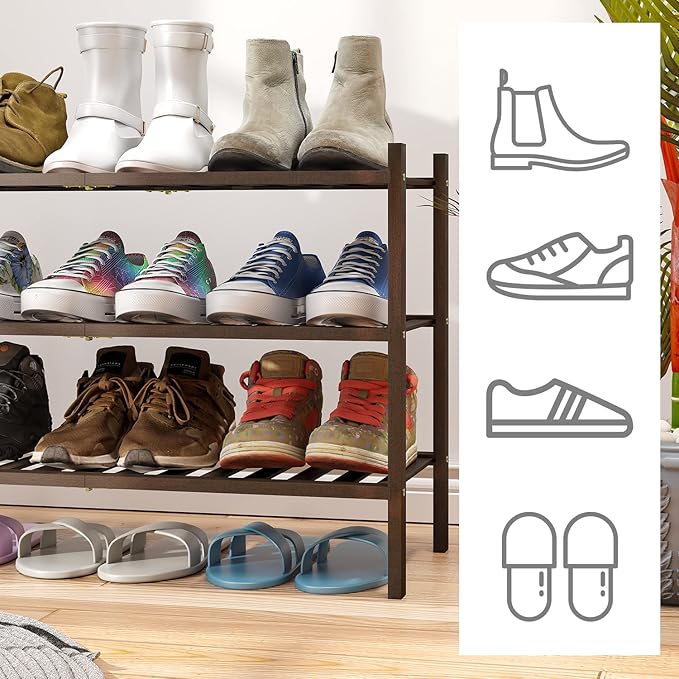 Shoe Rack for Closet, 3-Tier Bamboo Wood Shoe Racks, Stackable | Beautiful | - Image 4