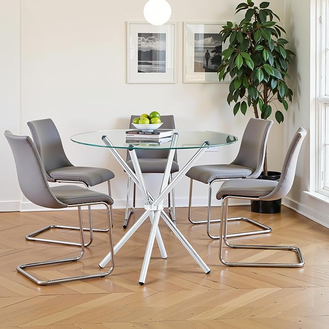 Kitchen Table for 2 Modern 36.6" Round Glass Table Small Tables - Image 4