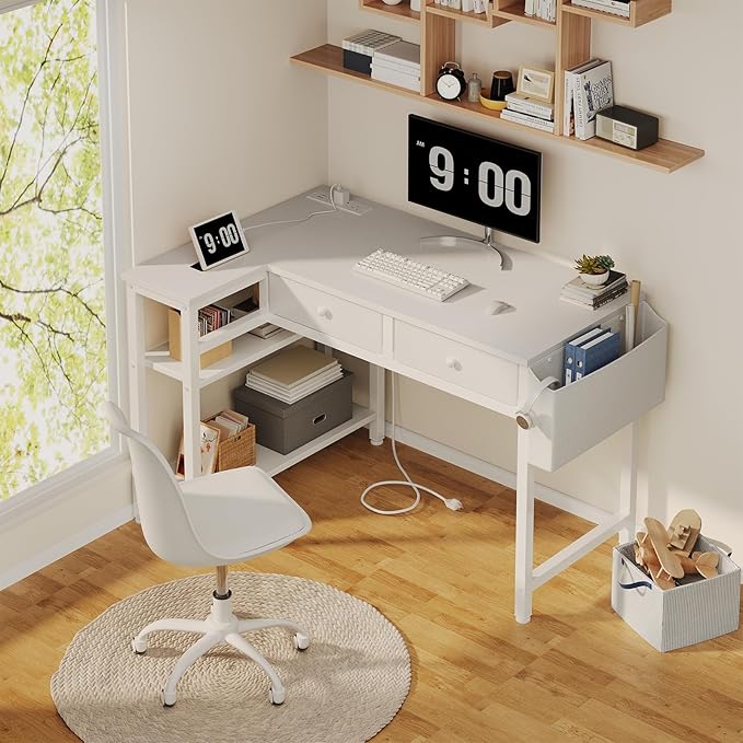 DLisiting Small White L Shaped Desk - Image 2