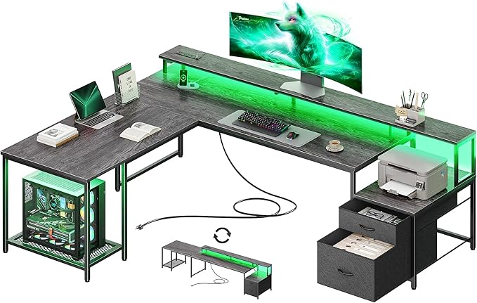 PRAISUN 66 Inch L Shaped Computer Desk by PRAISUN