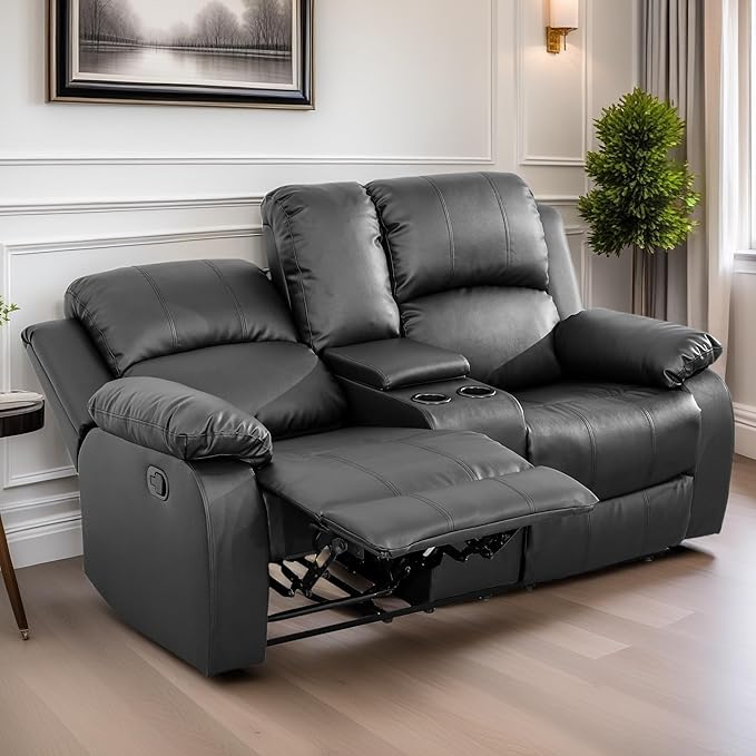 Loveseat Recliner Sofa, Reclining Loveseat Leather Couch - Image 2